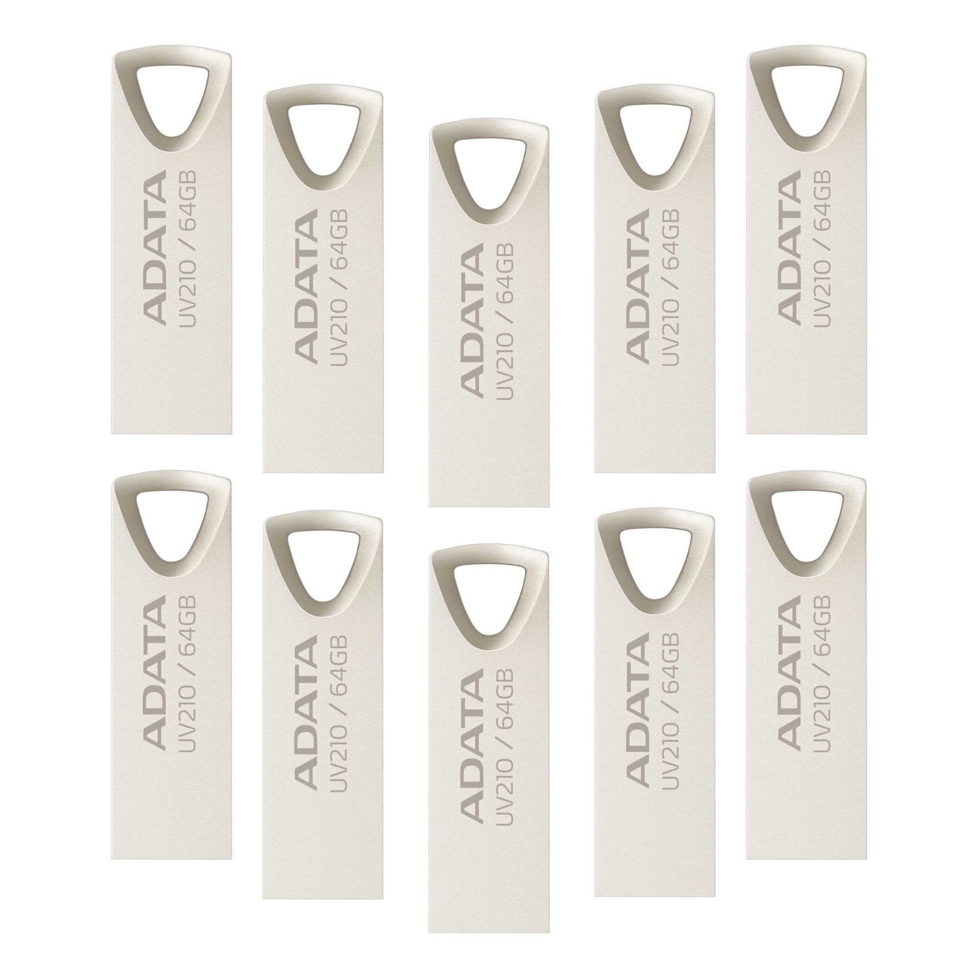 10 Pack - Memoria USB Adata UV210 de 64 GB, USB 2.0, Metálica