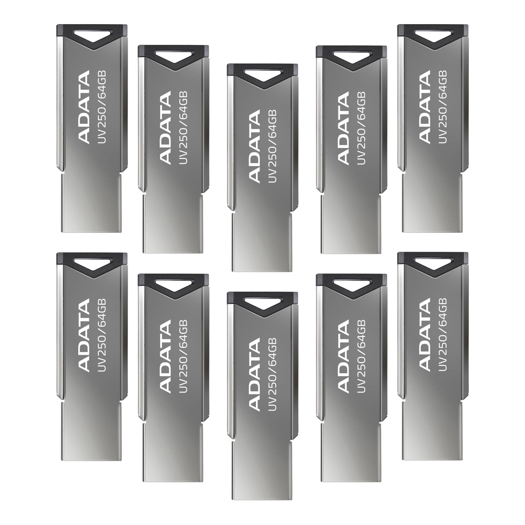 10 Pack - Memoria USB Adata UV250 de 64 GB, USB 2.0, Metálica