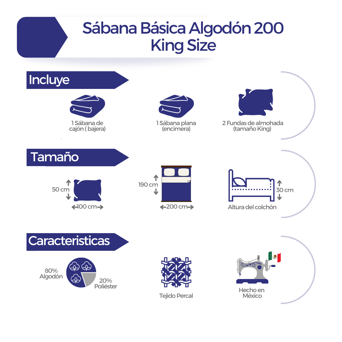 Juego de Sábanas Básica Algodón Percal 200 -King Size -Cielo