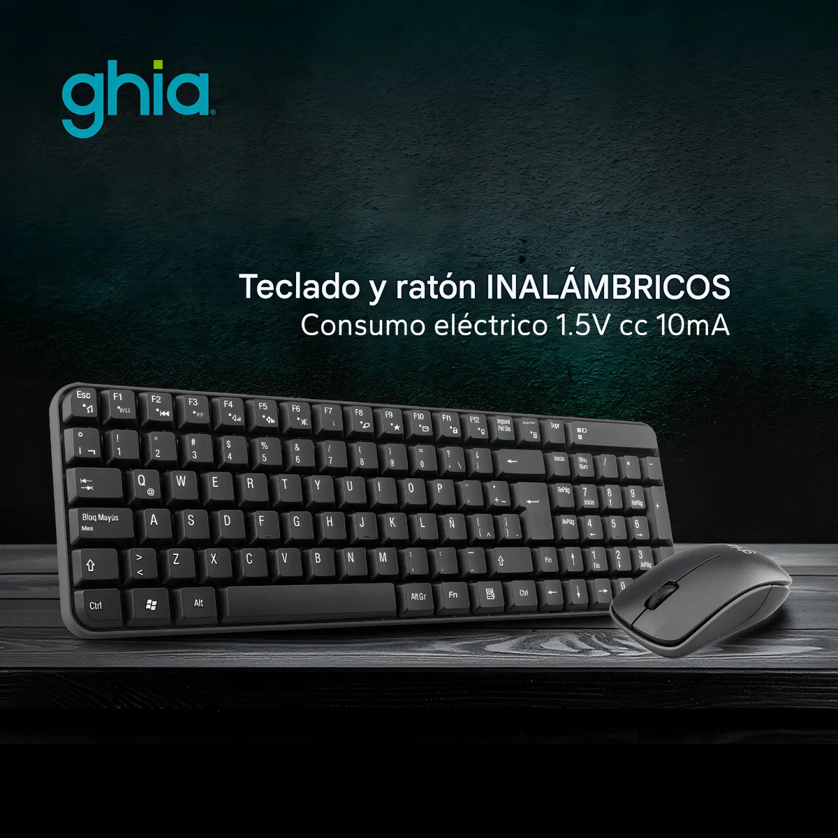 Kit Teclado y Mouse Ghia Inalámbrico Receptor USB Color Negro Modelo GT4000BB