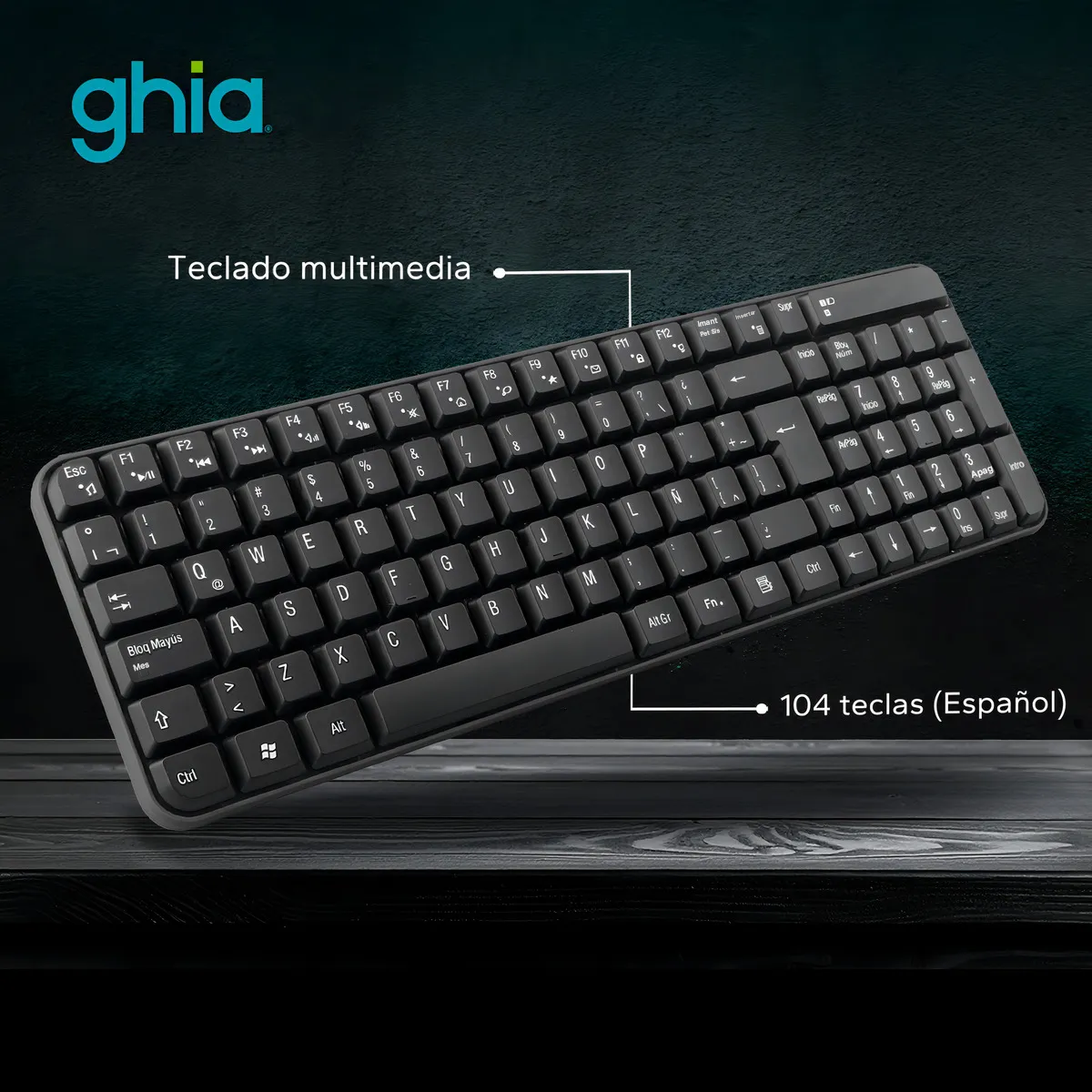 Kit Teclado y Mouse Ghia Inalámbrico Receptor USB Color Negro Modelo GT4000BB