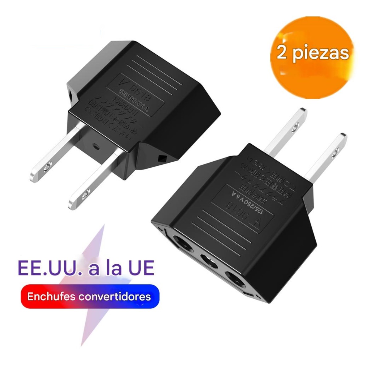 Clavija Adaptador Corriente Europeo A Americano Us Eu 2PZ convertidor negro electrónico abs gadget