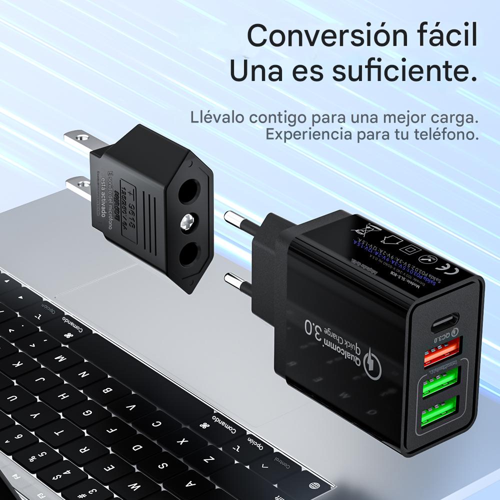 Clavija Adaptador Corriente Europeo A Americano Us Eu 2PZ convertidor negro electrónico abs gadget
