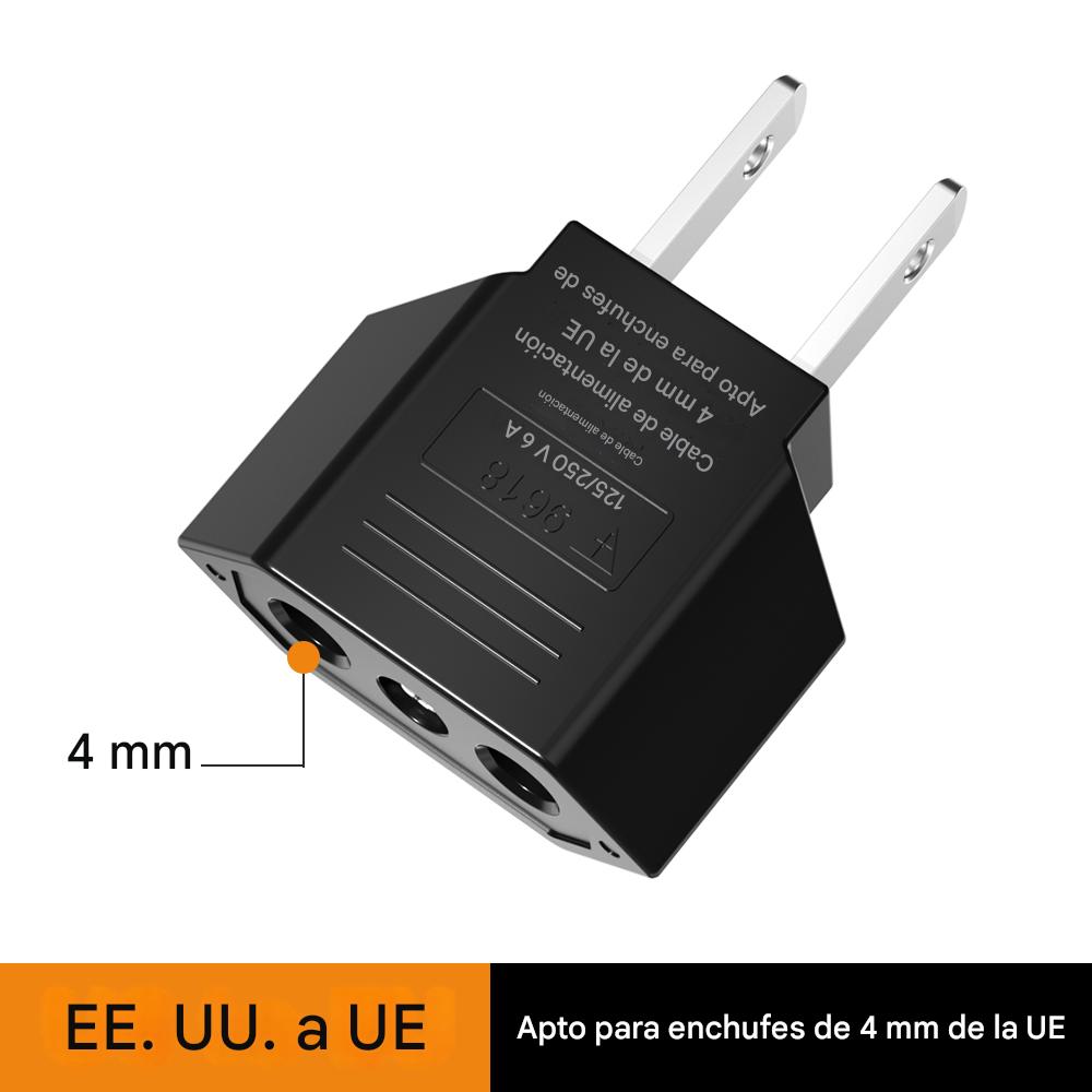 Clavija Adaptador Corriente Europeo A Americano Us Eu 2PZ convertidor negro electrónico abs gadget