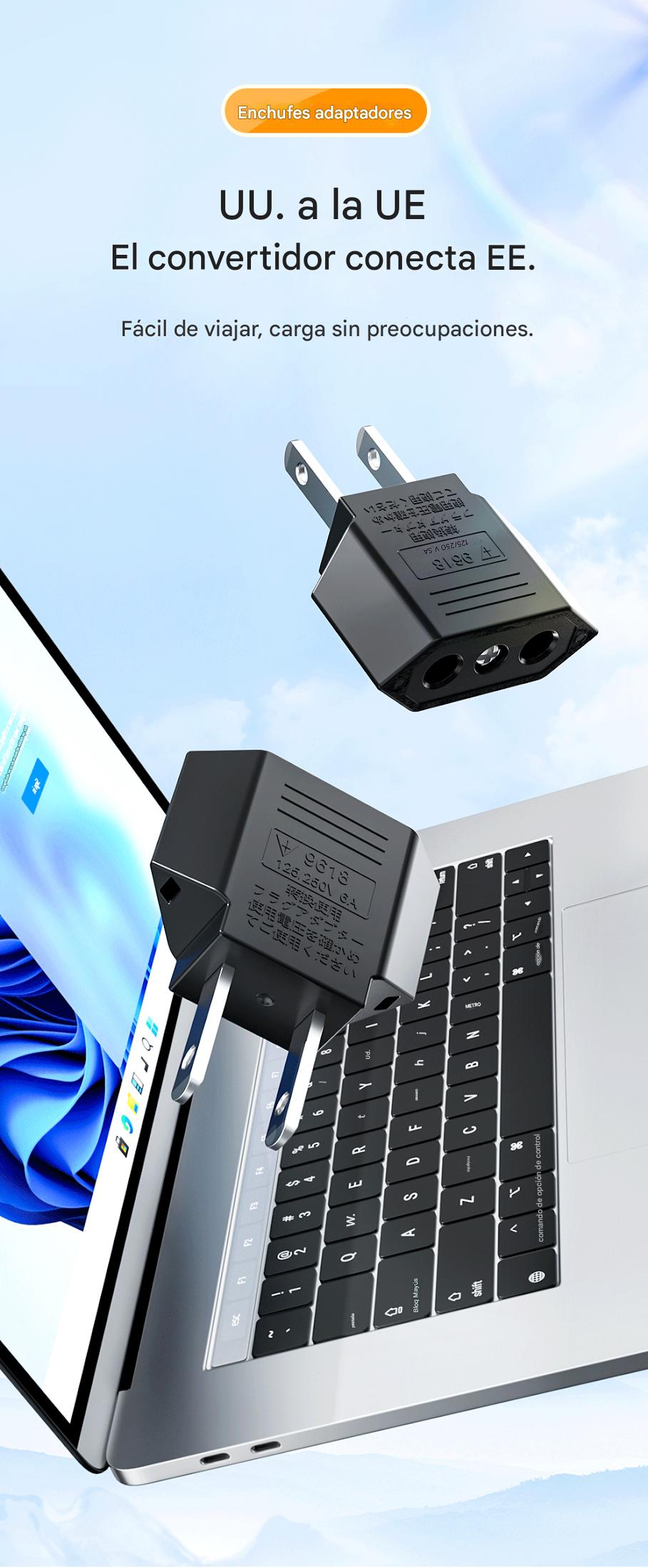 Clavija Adaptador Corriente Europeo A Americano Us Eu 2PZ convertidor negro electrónico abs gadget