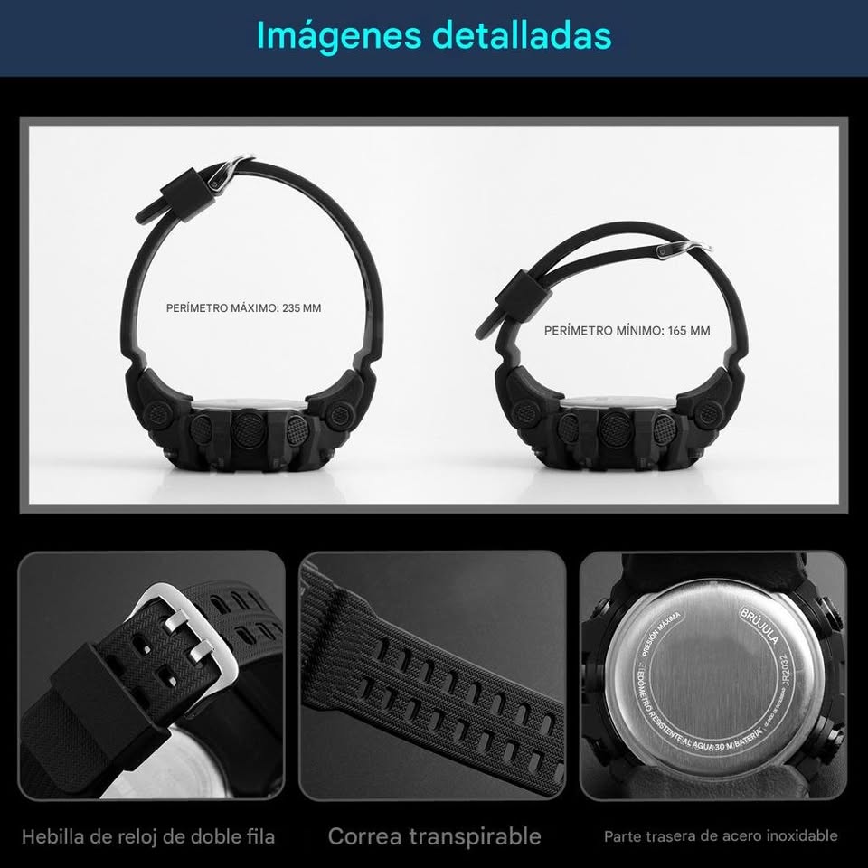 Reloj mano azul negro digital deporte ropa grande calendario contra agua boton