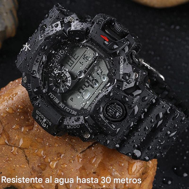 Reloj mano azul negro digital deporte ropa grande calendario contra agua boton