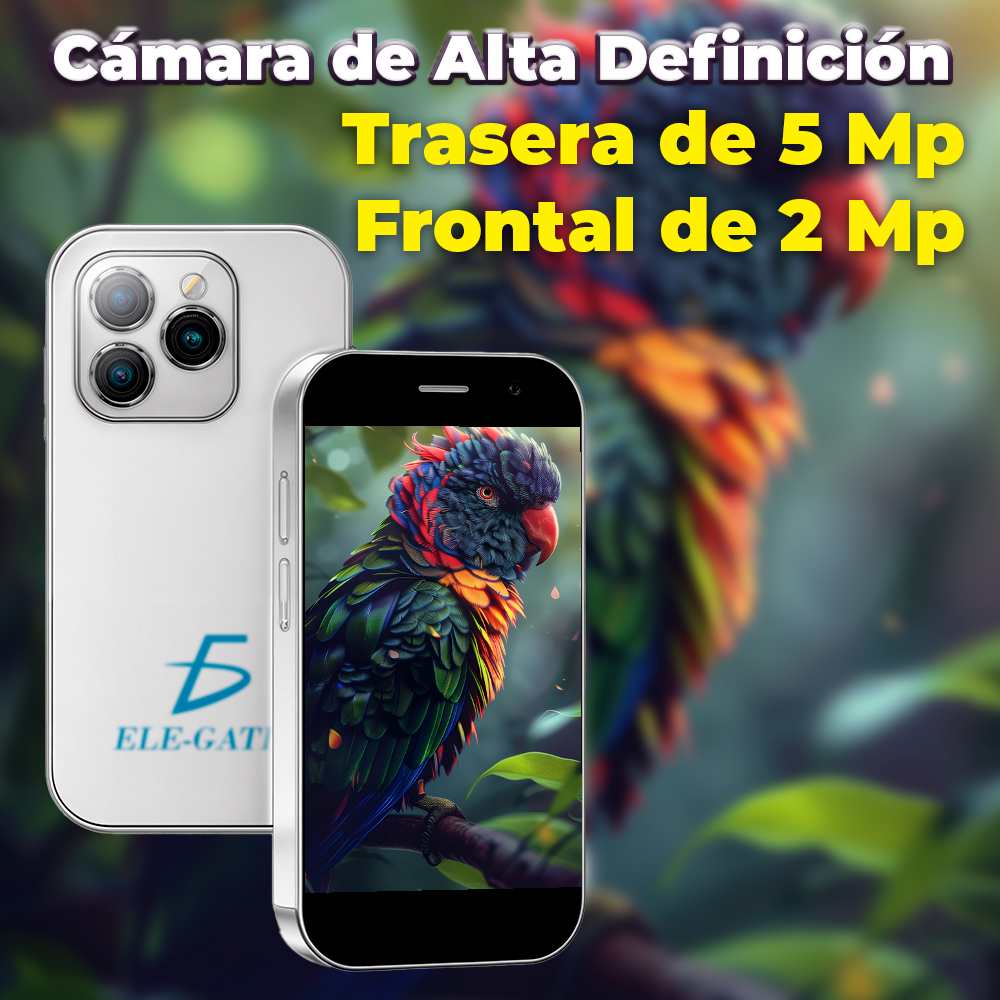 Smart phone mini con 2 ranuras Sim y Camara Trasera de 5 mega pixeles y Frontal de 2 MP