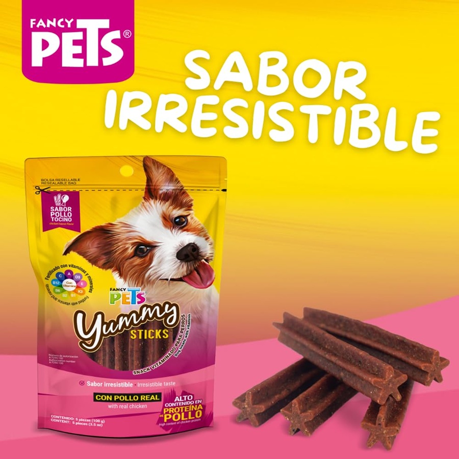 Yummy Sticks Pollo/Tocino 5 pzs 100gr - Fancy Pets