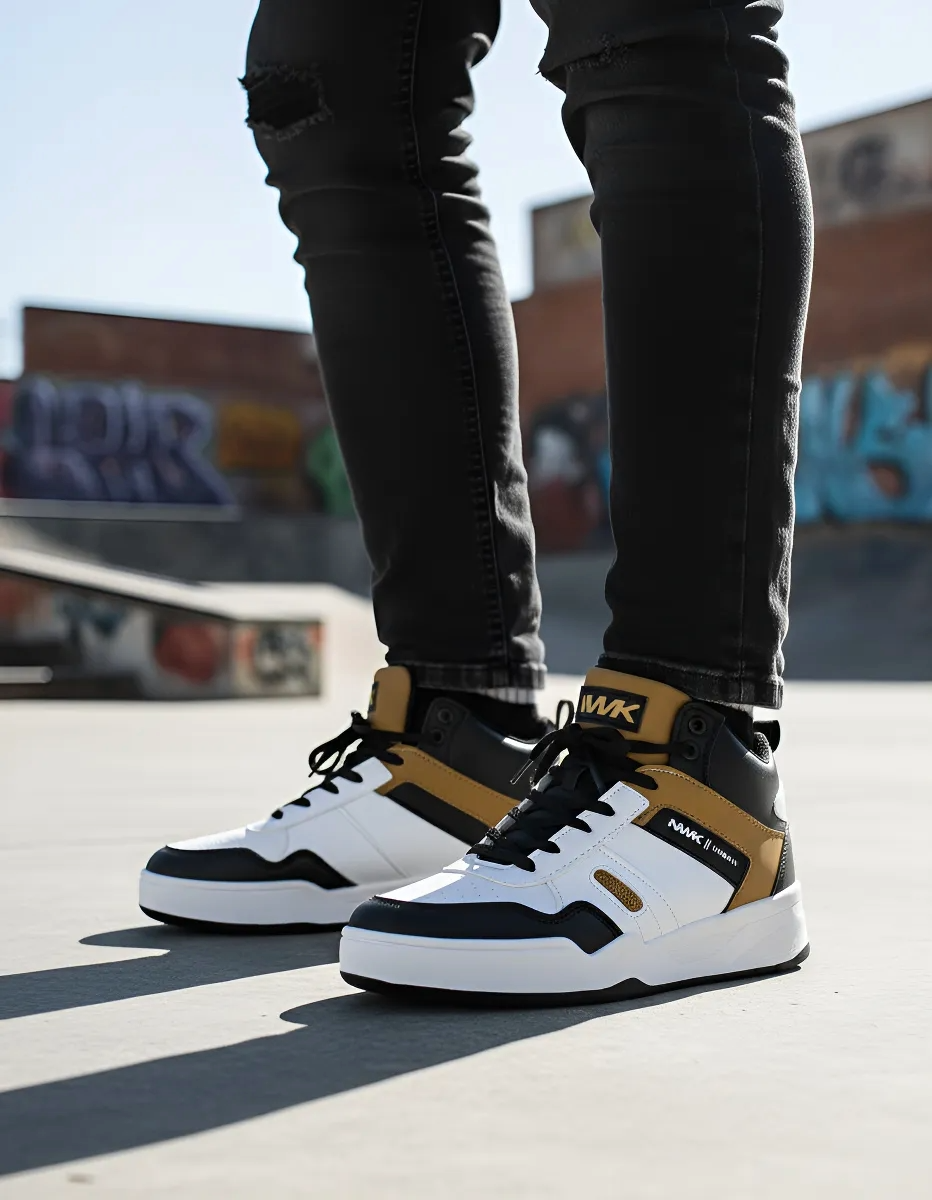 Tenis Casual Blanco Negro Mostaza Infantil Dowen Newk