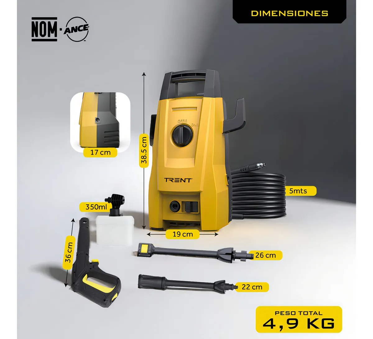 Hidrolavadora Electrica Trent Hlt203 1200w Alta Presion 1600 Psi 110 Bar Con Accesorios