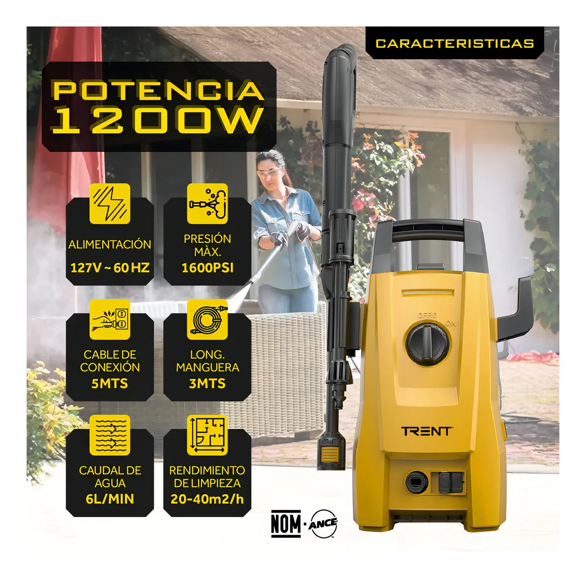 Hidrolavadora Electrica Trent Hlt203 1200w Alta Presion 1600 Psi 110 Bar Con Accesorios