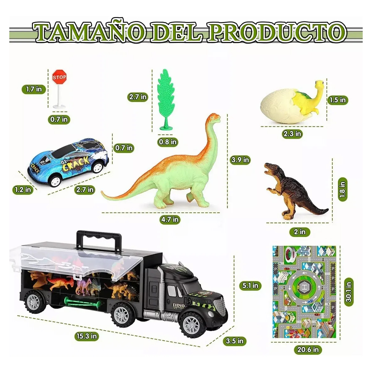 TEUVO Camión De Dinosaurios Con Luz Y Sonido | Set De 5 Coches Y 12 Figuras | Regalo Educativo Para Niños De 3 A 7 Años