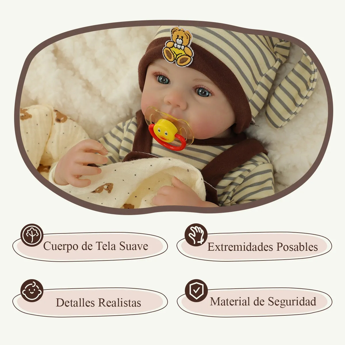 Anano Muñeca Reborn De Silicona 50 Cm – Cuerpo Completo, Bañable, Realista, Con Ropa Y Chupete | Bebé Articulado, Ojos Cerrados