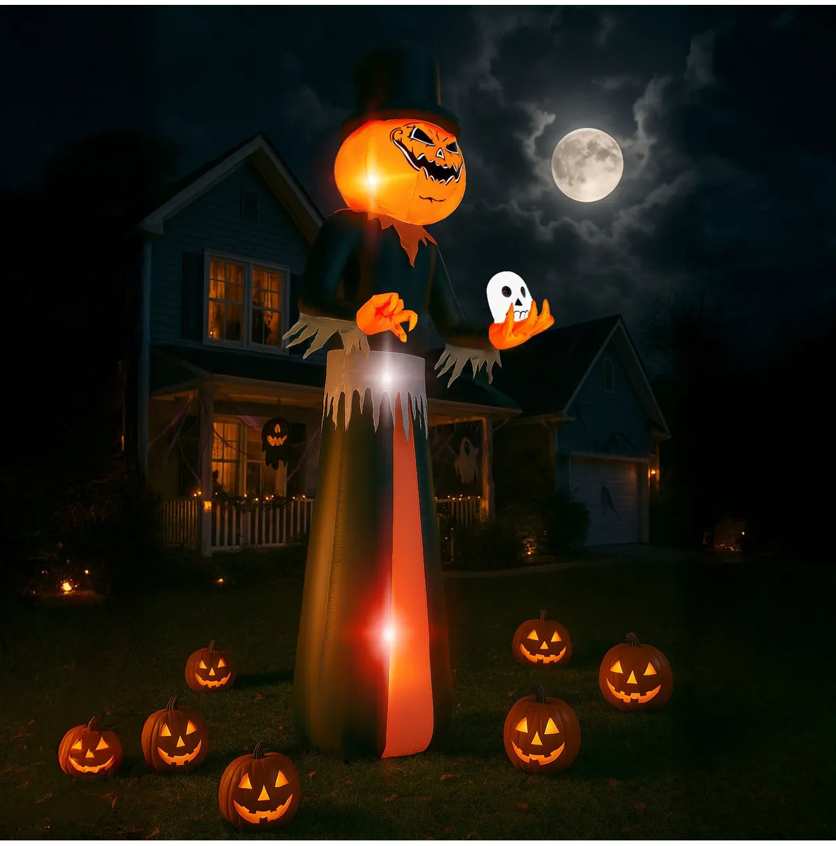 Inflable Halloween Gigante Hombre Calabaza 3.50m Luces Led Color Naranja