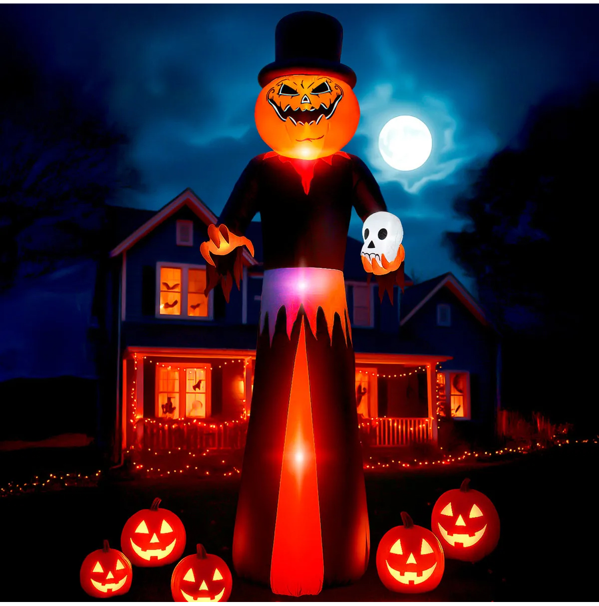 Inflable Halloween Gigante Hombre Calabaza 3.50m Luces Led Color Naranja