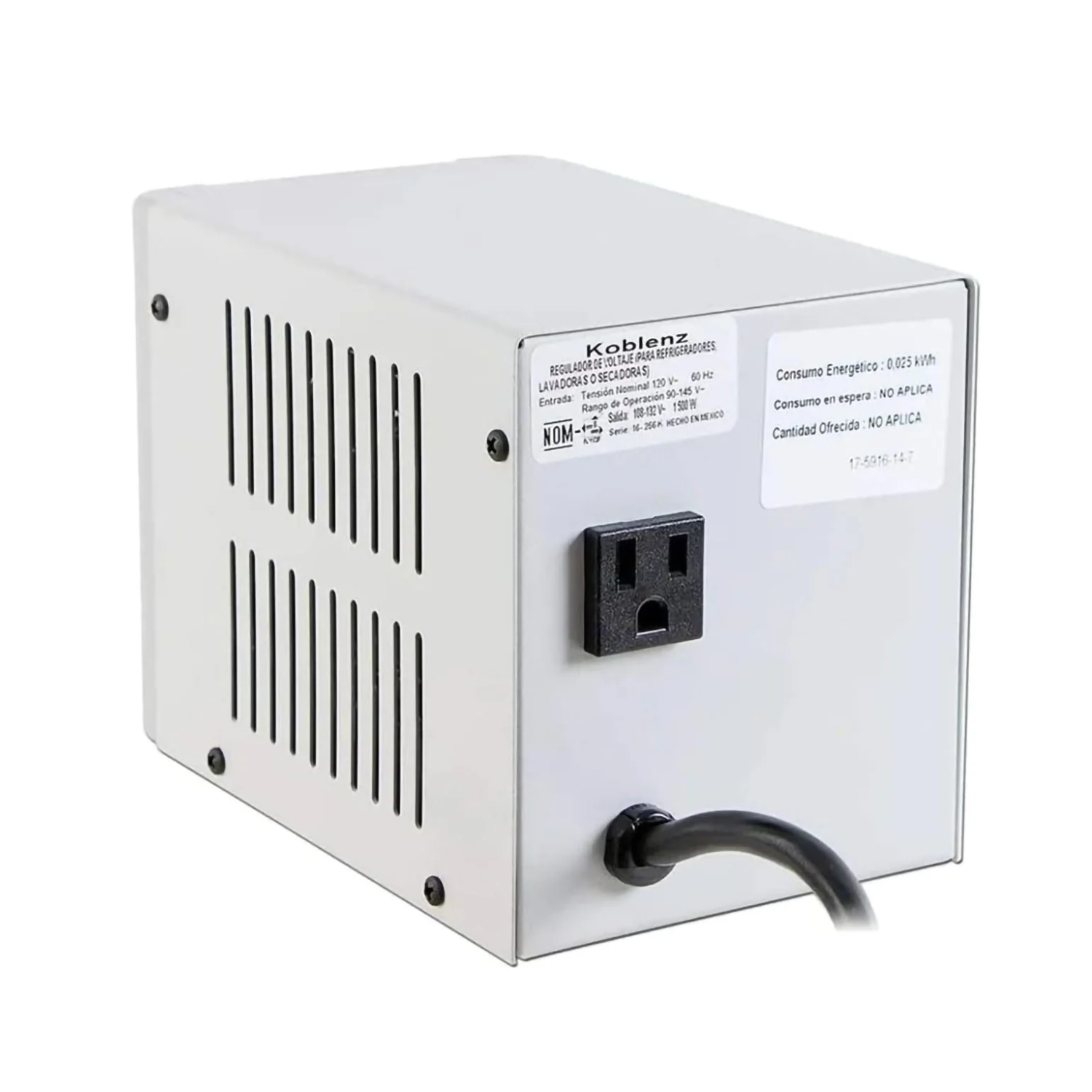 Regulador Koblenz RI-2002 | 2000 VA / 1500W, Protección para Refrigeradores y Equipos con Motor, 1 Salida Nema 5-15R