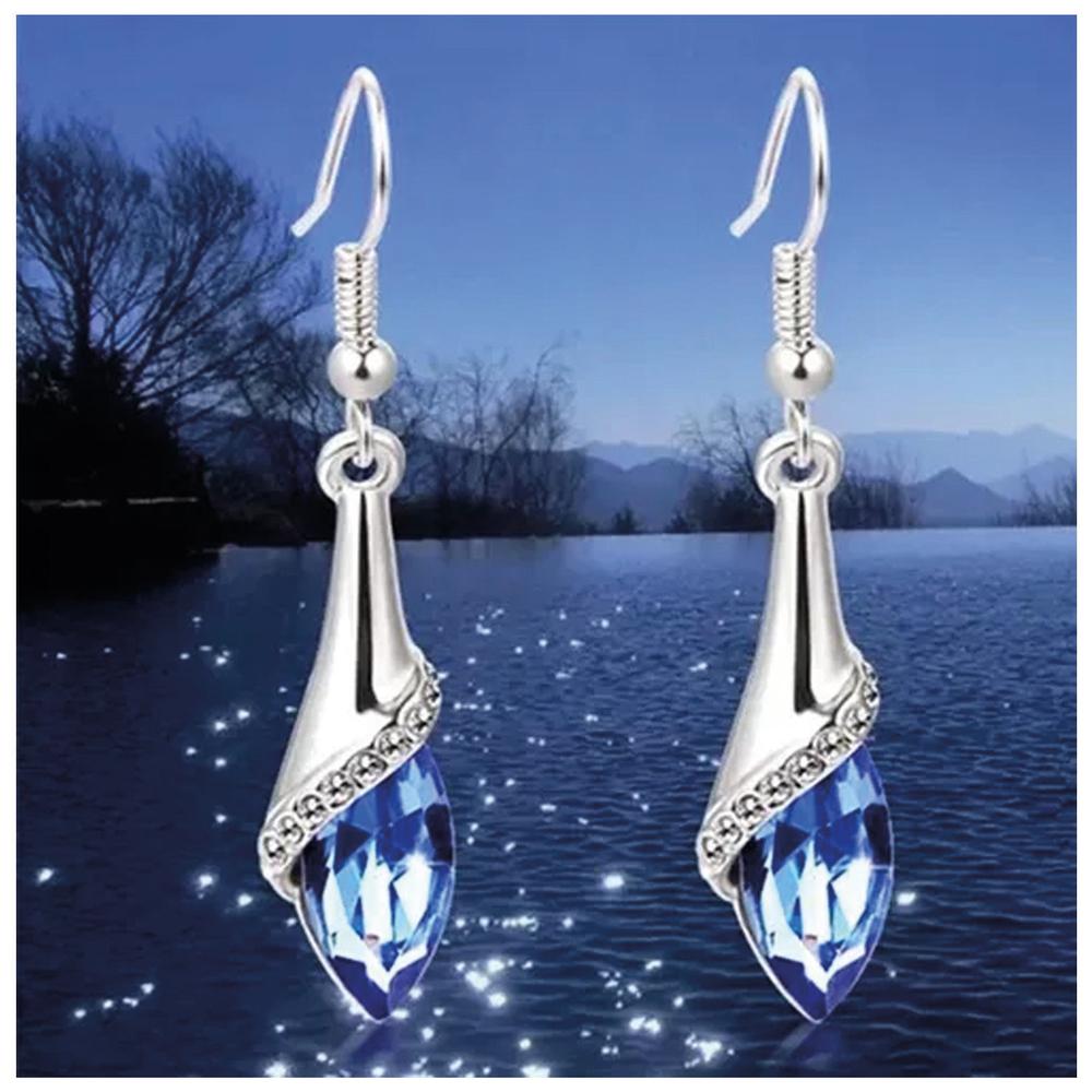 Aretes en Forma de Gota MXZRD-001 1Par S925 Plata Circón Azul Aretes Gota de Agua, Drop04