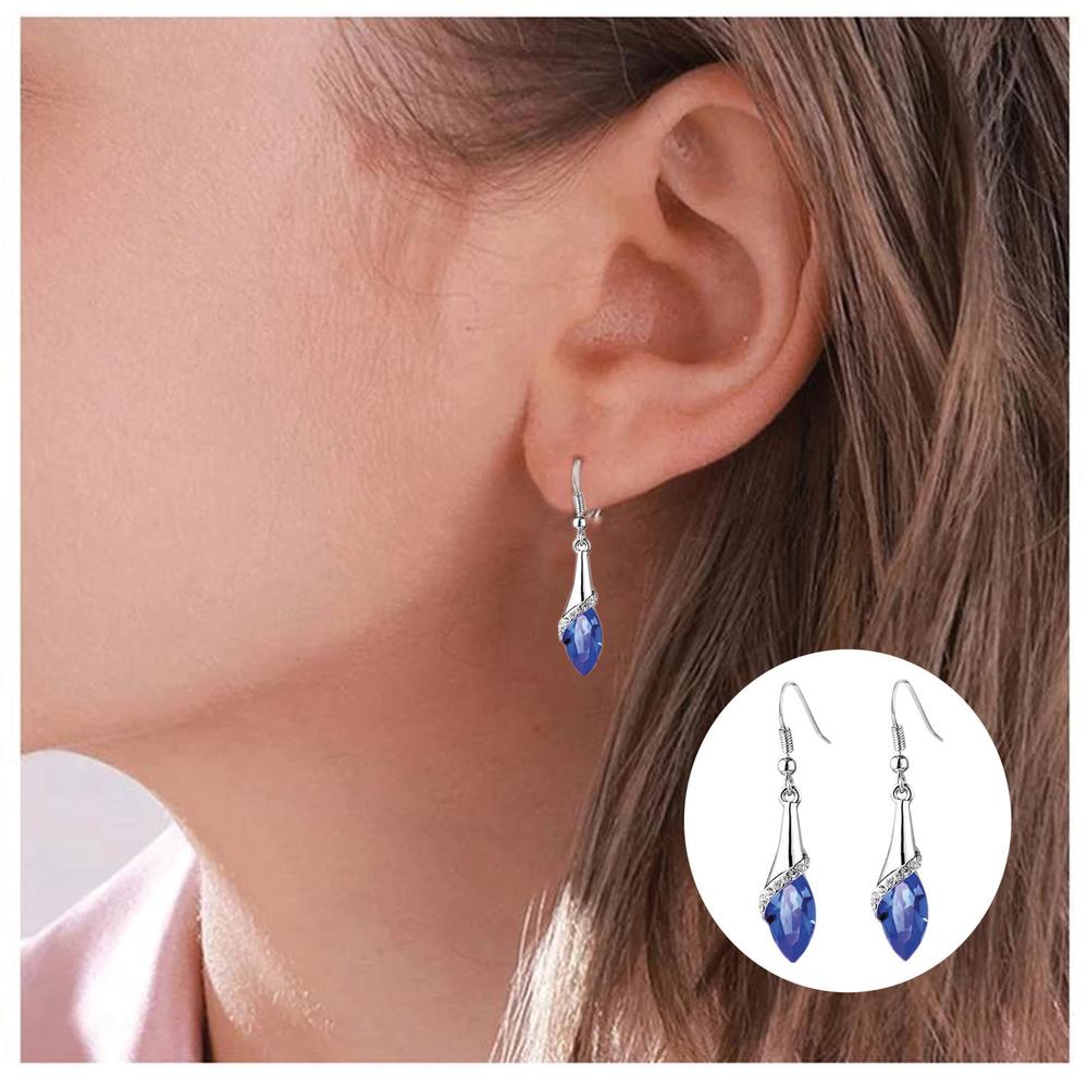 Aretes en Forma de Gota MXZRD-001 1Par S925 Plata Circón Azul Aretes Gota de Agua, Drop04