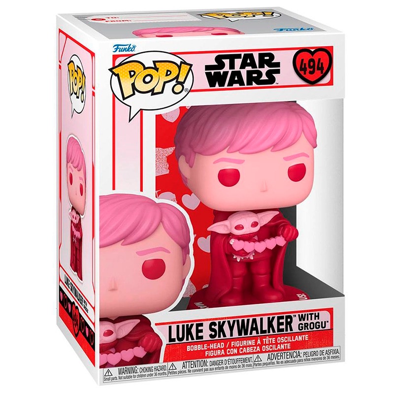 Funko Pop! Star Wars #494 – Luke Skywalker con Grogu (Edición Rosa / Valentine's Day Series 2)