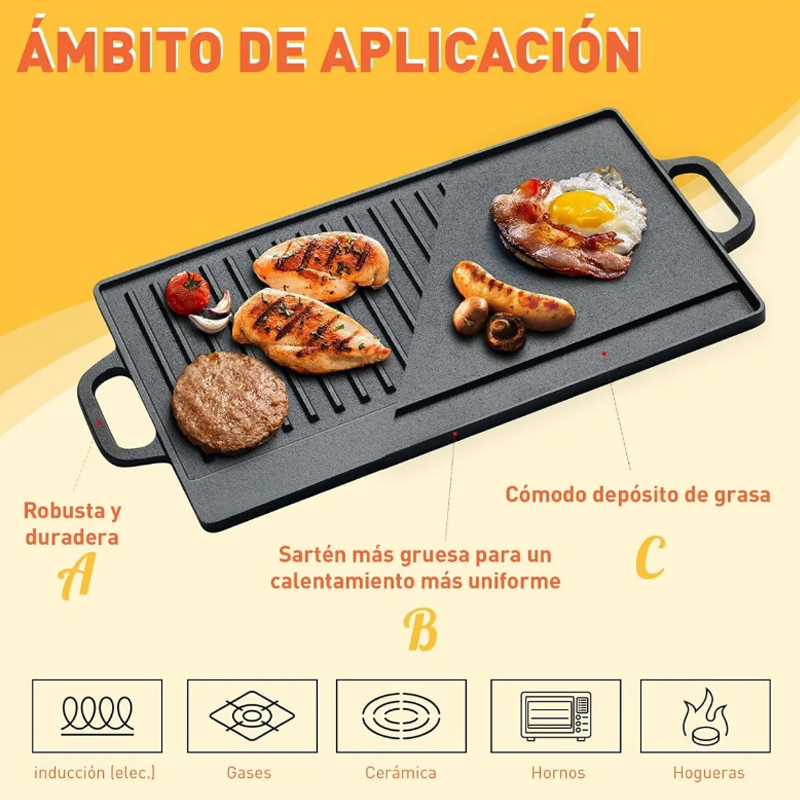 Plancha  Grill De Hierro Fundido Reversible 