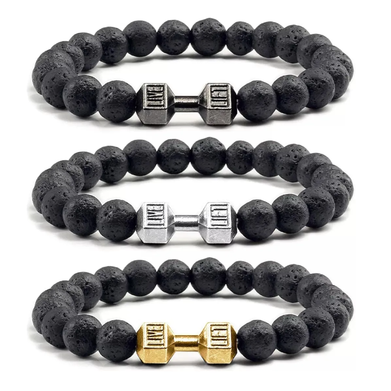 Pulseras Gym Mancuerna Pesa Fitness Para Hombre Y Mujer Negro 3 pza 