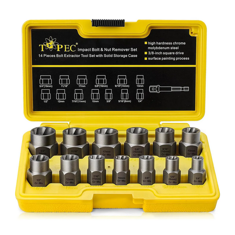 Juego Extractor De Tuerca Y Tornillos Barridos Topec 14 Pzs