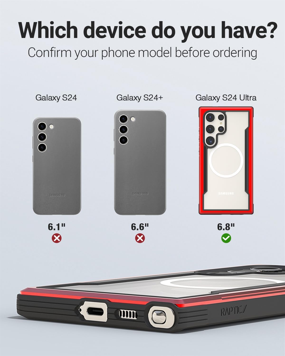 Funda Aluminio Raptic Shield Uso Rudo Magnetico Para Samsung S24 Ultra Rojo