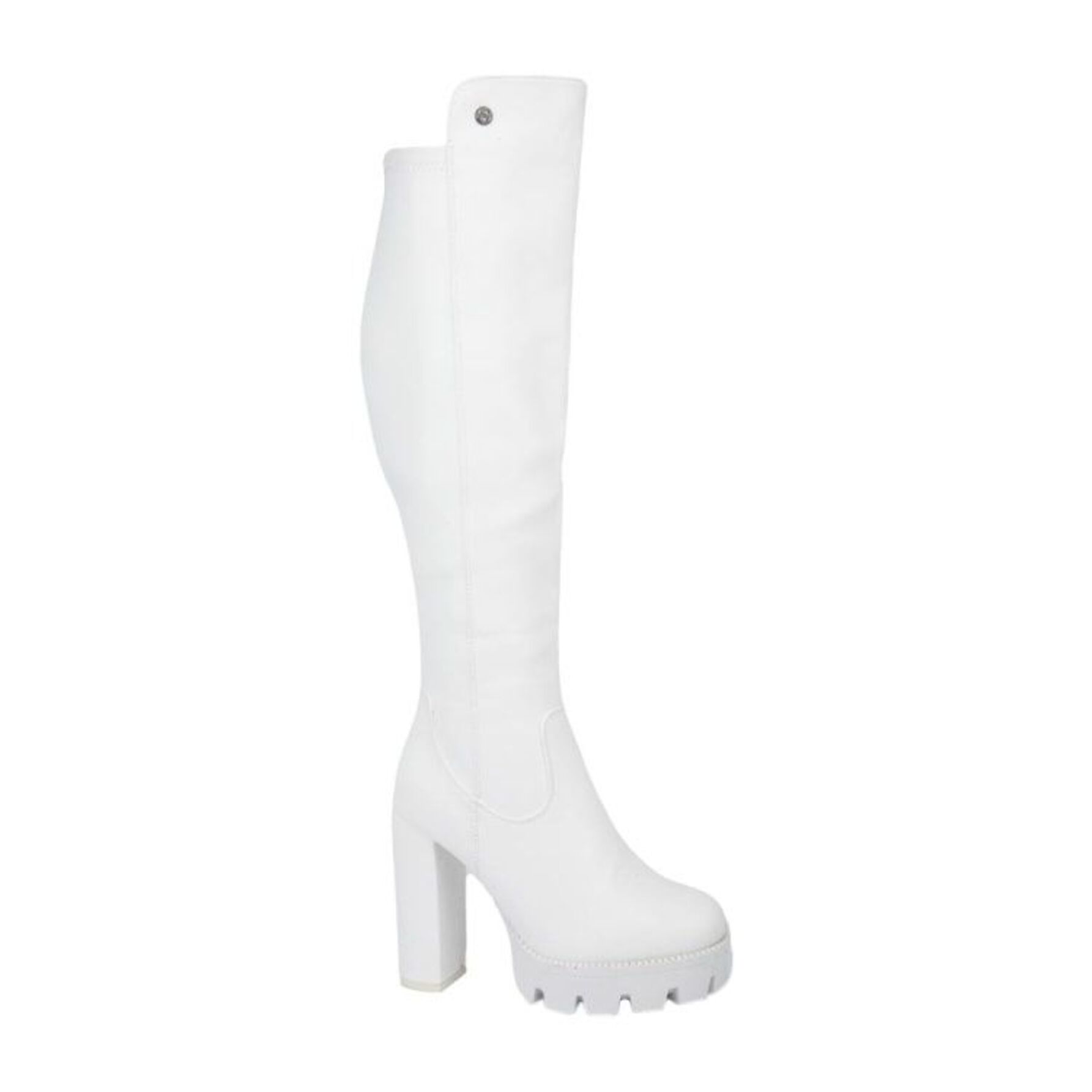 Bota de mujer, alta, con tacón alto y suela track, acabado napa