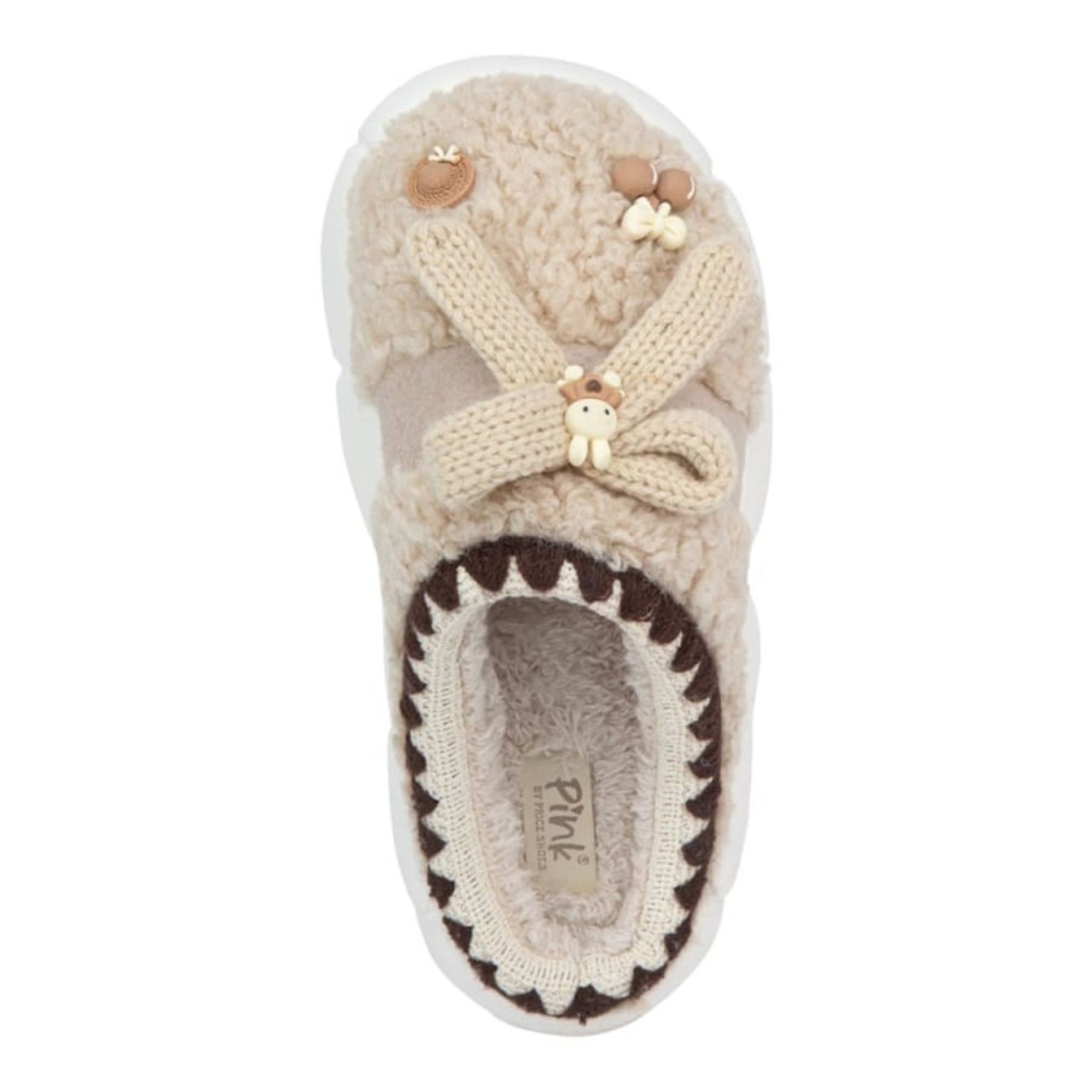 Pantufla de mujer, estilo zueco, de peluche, suave, para descanso, color camel, mod. 1226728