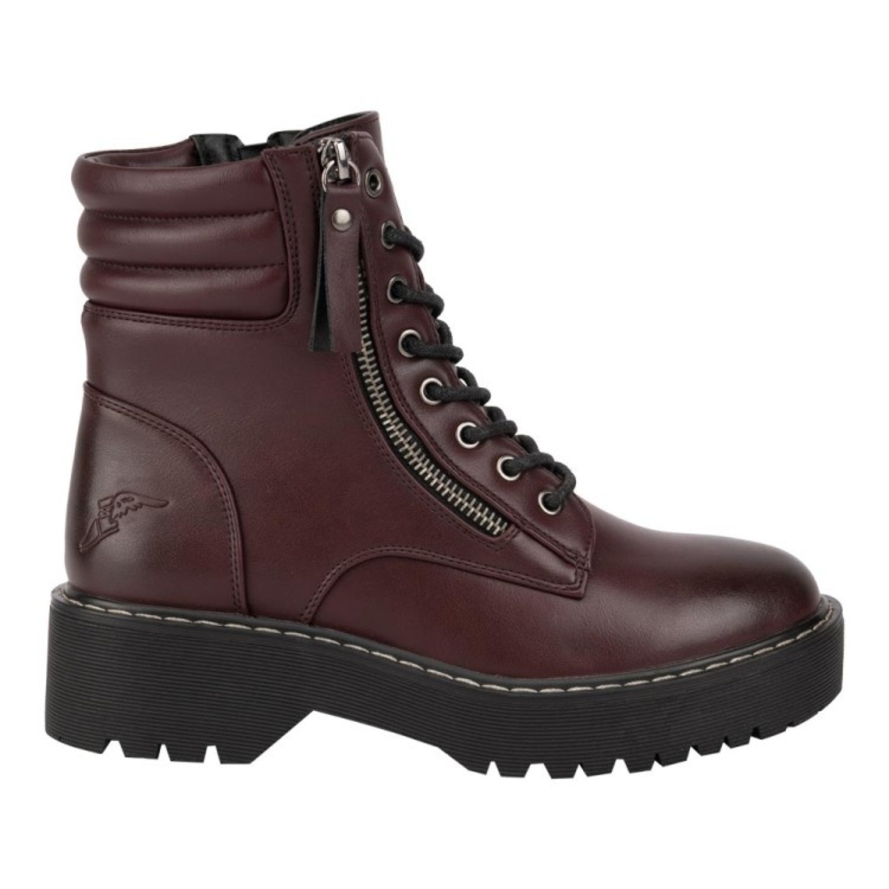 Bota de mujer, estilo militar, suela track, acabado atanado, color vino, mod. 1224166