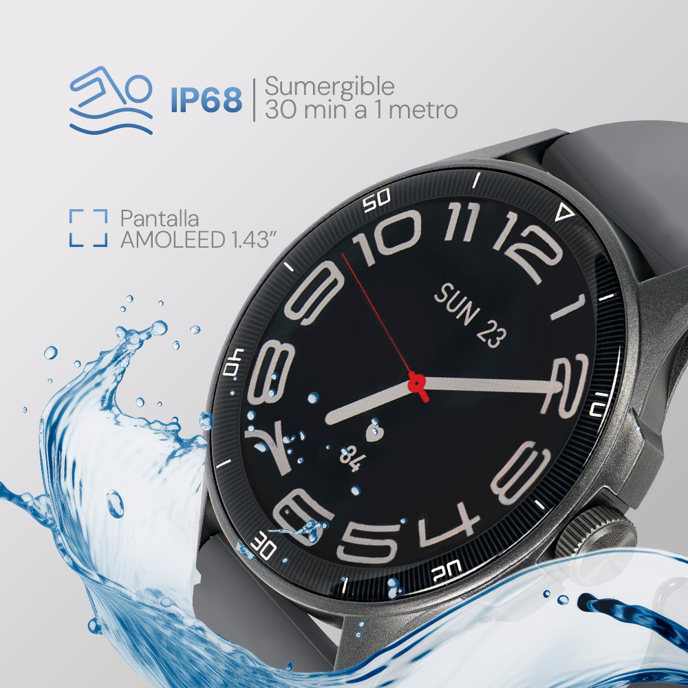 Smartwatch STF Kronos Oblivion AMOLED 1.43", Llamadas, IP68 Color grafito