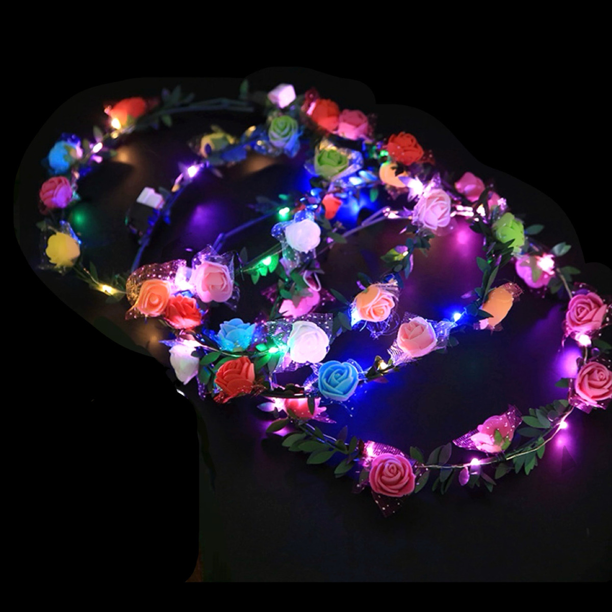 Corona De Flores LED - Pack De 50 Diademas Iluminadas Para Fiestas, Bodas, Halloween, Con 3 Modos De Luz