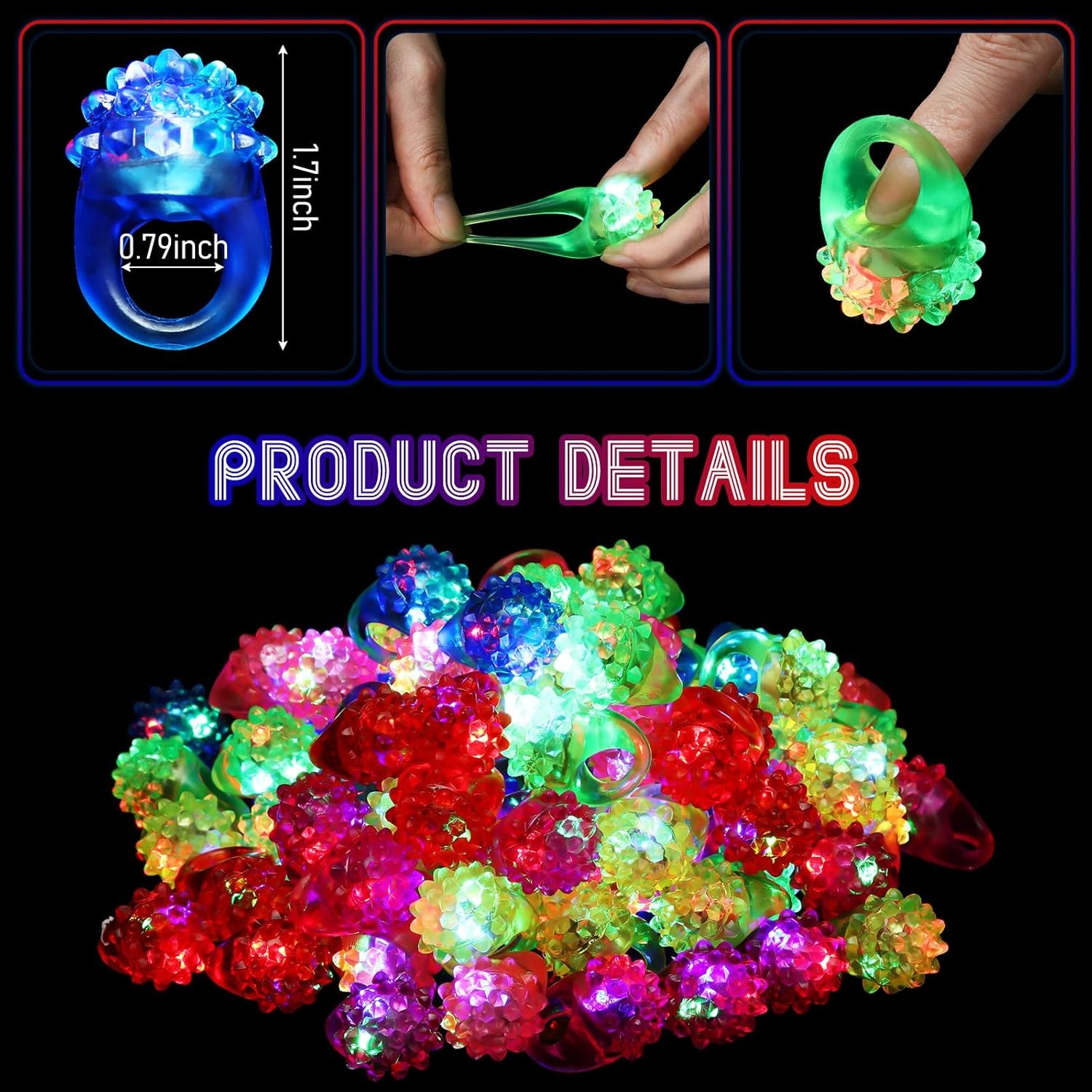 50 Anillos Luminoso Luz Led Goma Boda Fiesta Color Surtido