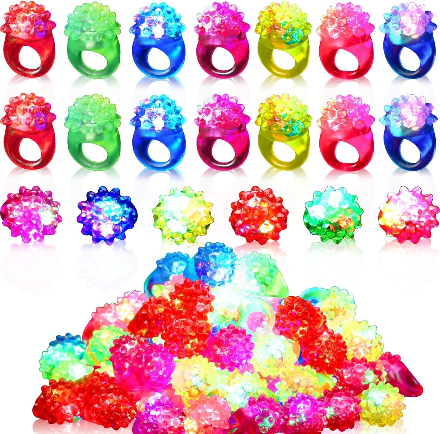 50 Anillos Luminoso Luz Led Goma Boda Fiesta Color Surtido