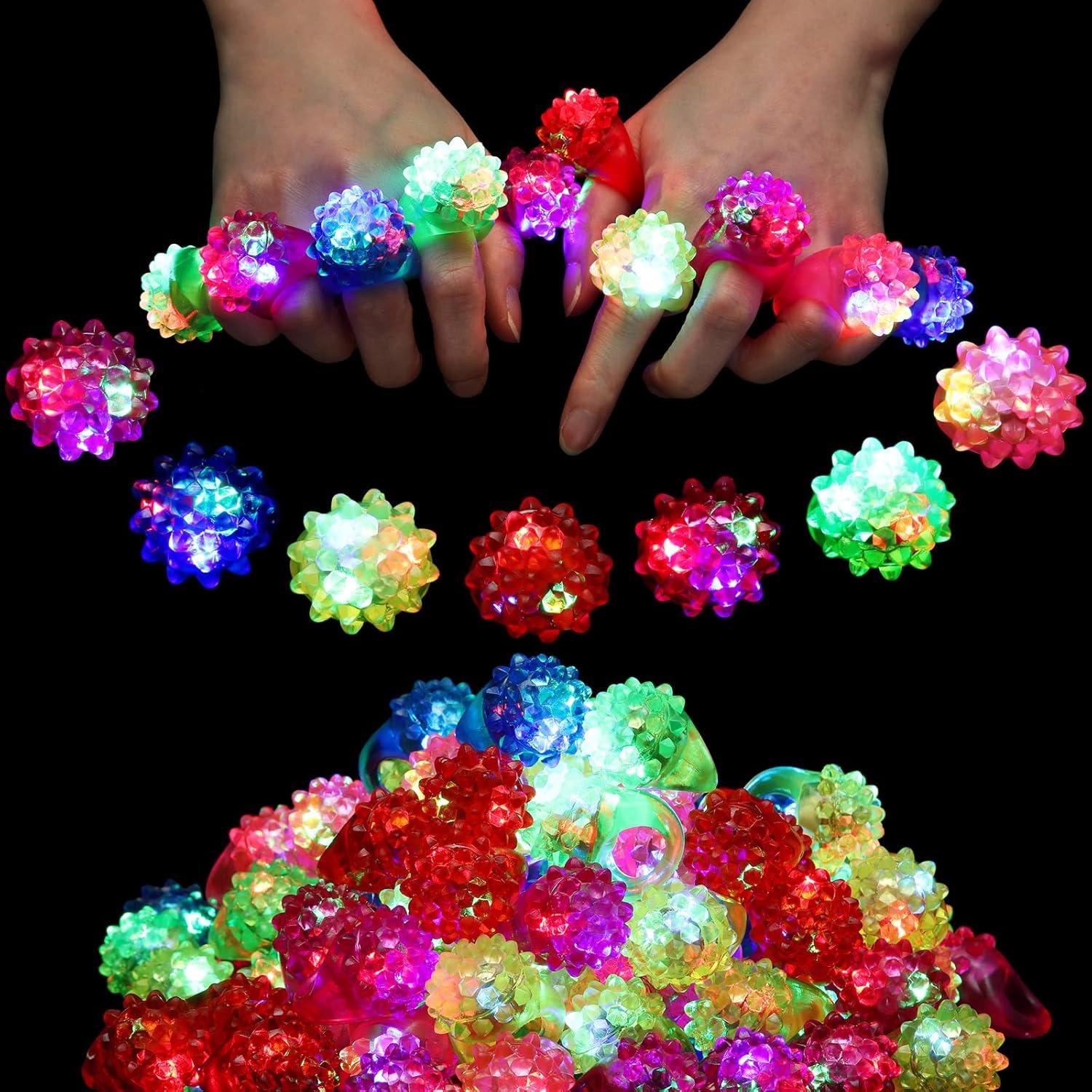 50 Anillos Luminoso Luz Led Goma Boda Fiesta Color Surtido