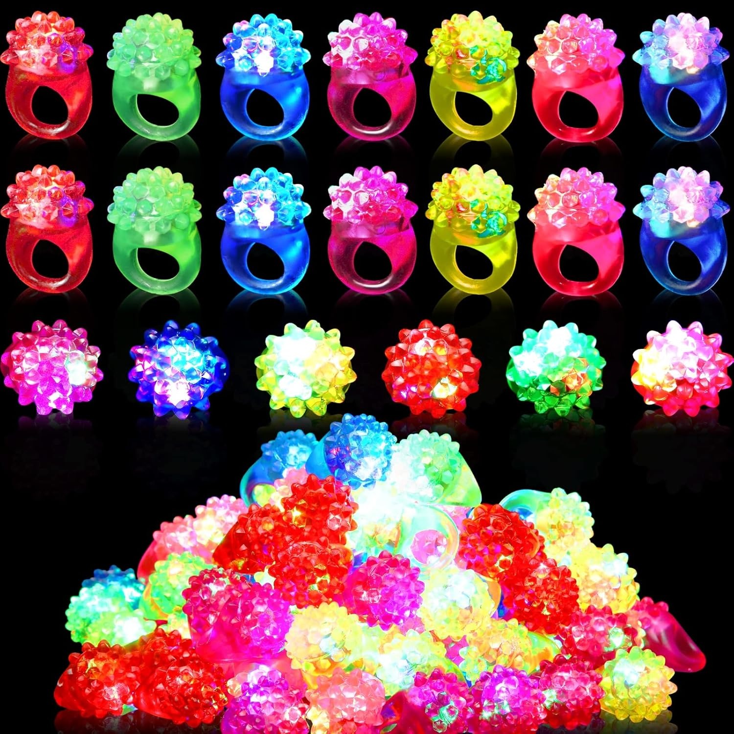 50 Anillos Luminoso Luz Led Goma Boda Fiesta Color Surtido