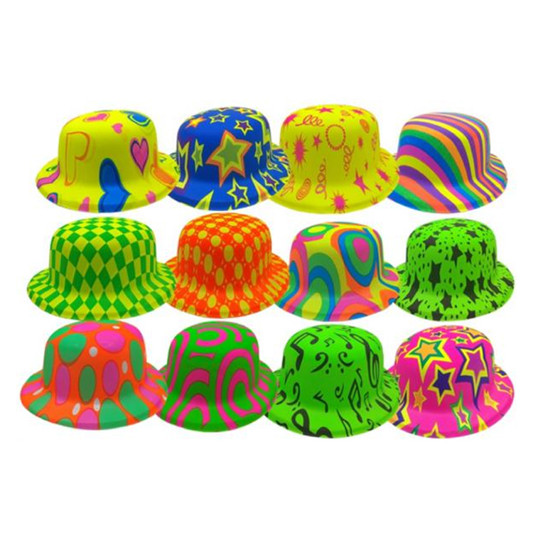 100 Sombrero Bombin Neón Fiesta Boda Batucada Plastico.