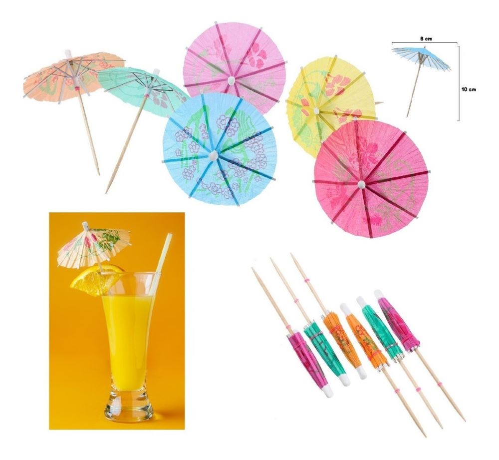 100 Sombrillitas Para  Cóctel Palillo Bebida Fiesta Boda.