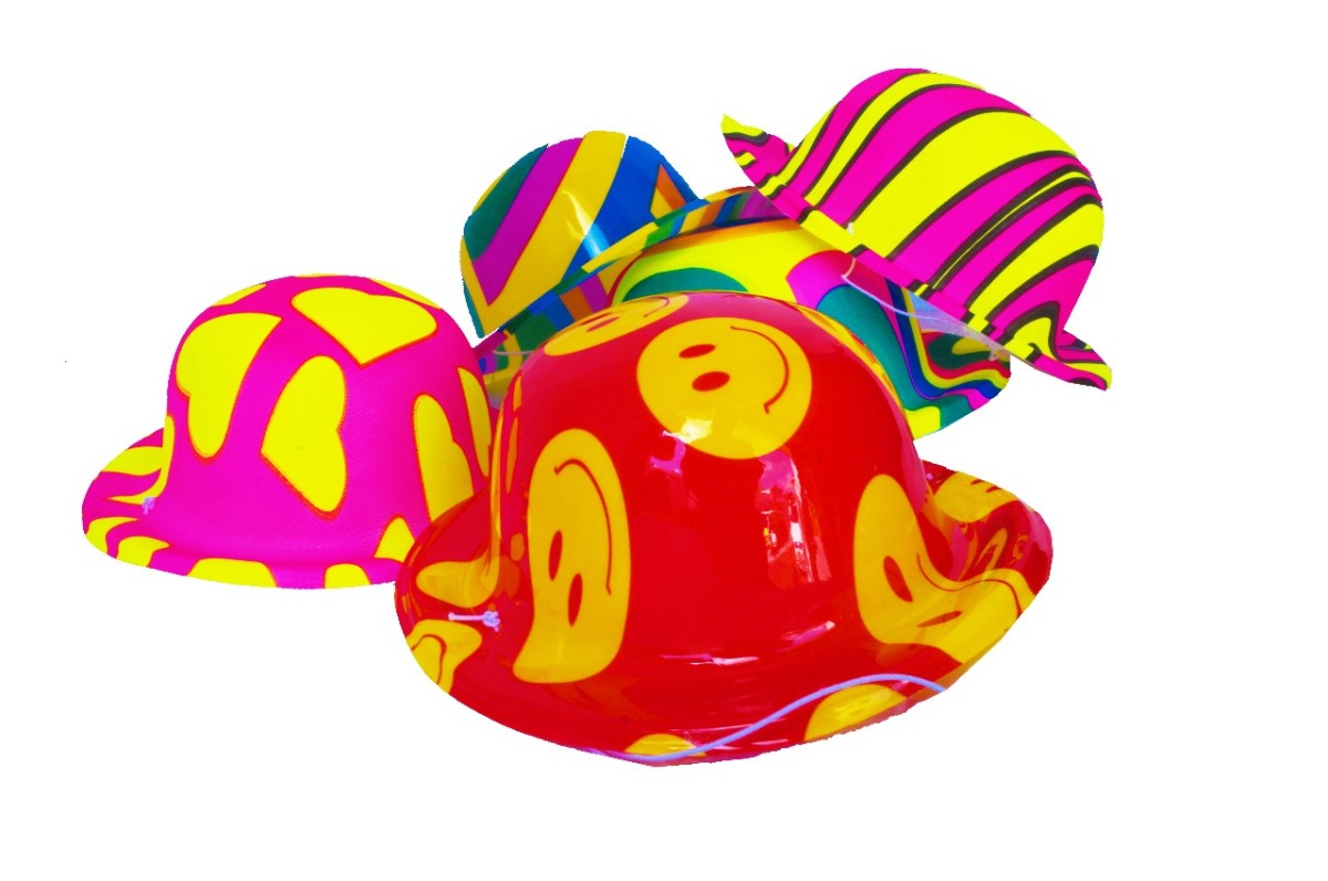 100 Sombrero Bombin Neón Fiesta Boda Batucada Plastico.