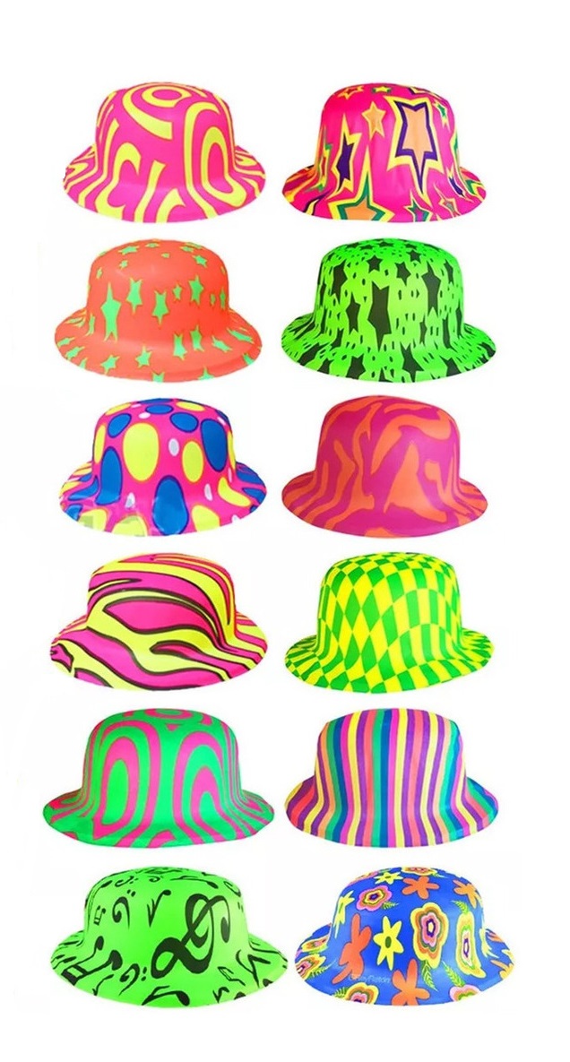 100 Sombrero Bombin Neón Fiesta Boda Batucada Plastico.
