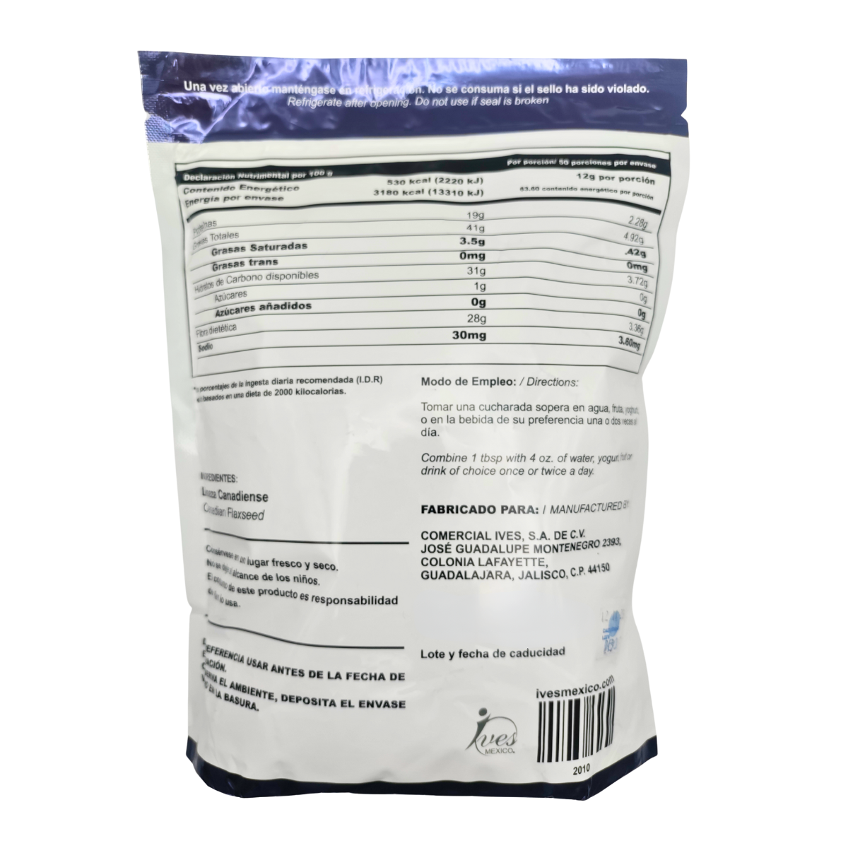 Canadian Ives Evolution México Linaza Canadiense Molida Cultivo Orgánico 600 Gr..