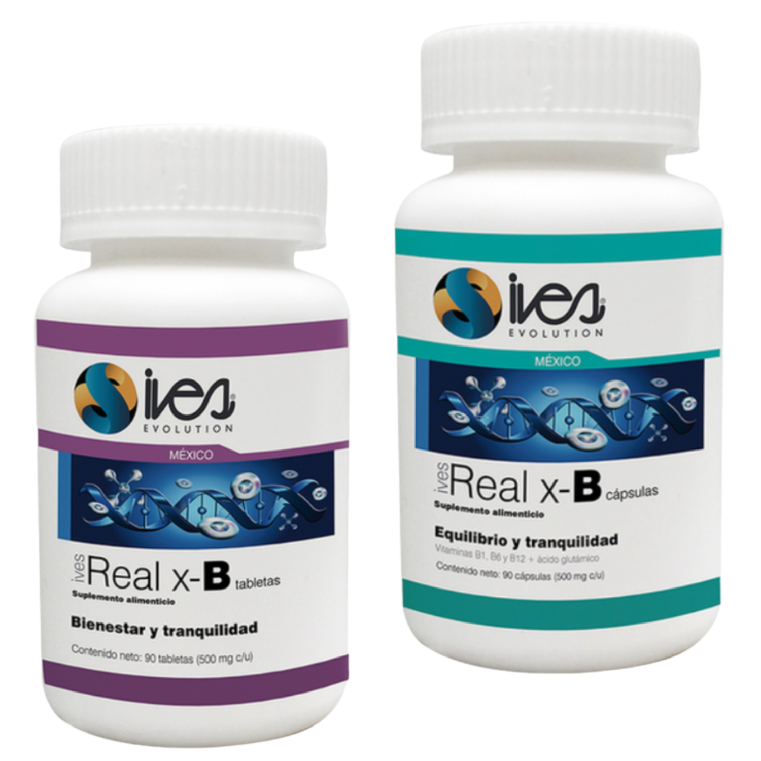 Pasiflora Valeriana 7 azahares Toronjil Tila Vitaminas B1 B6 B12 Ácido Glutámico Real XB Ives Evolution México 90 uds..