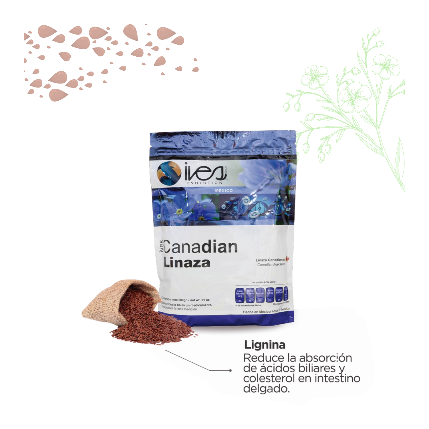 Canadian Ives Evolution México Linaza Canadiense Molida Cultivo Orgánico 600 Gr..