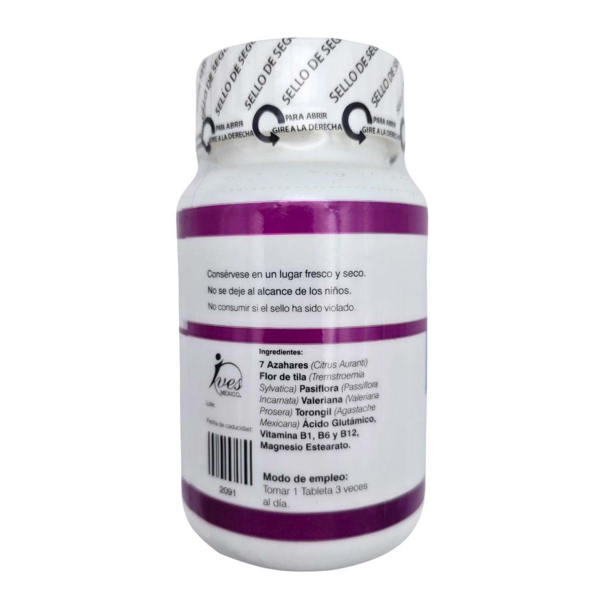 Pasiflora Valeriana 7 azahares Toronjil Tila Vitaminas B1 B6 B12 Ácido Glutámico Real XB Ives Evolution México 90 uds..