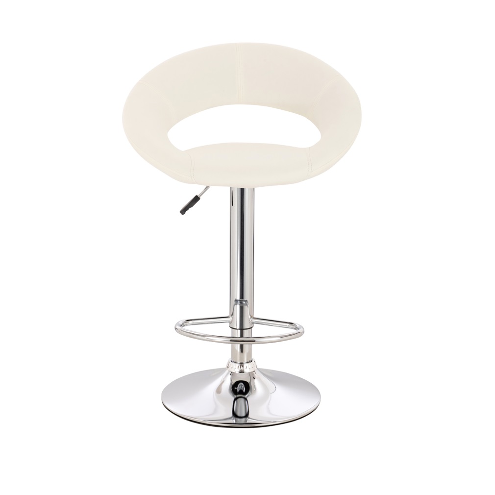 Banco 1 pieza IND3230 Blanco PU forrado en PU acolchonado en estructura cromada de altura regulable