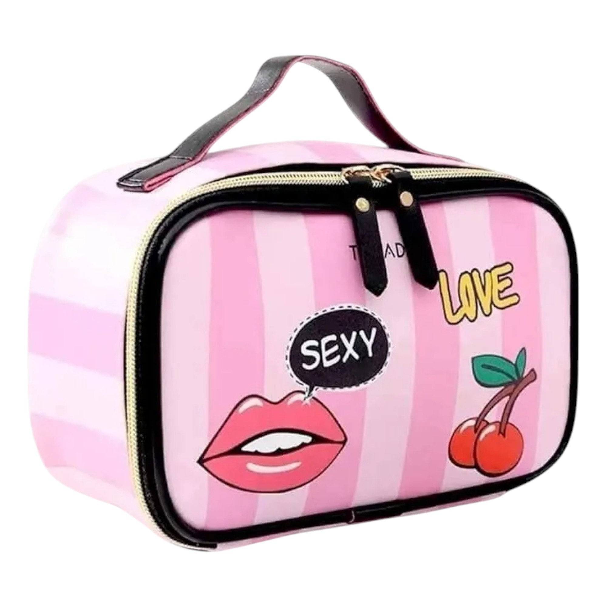 Cosmetiqueras Tipo Vs, Material Resistente, Amplia, Neceser Rosa Rayada