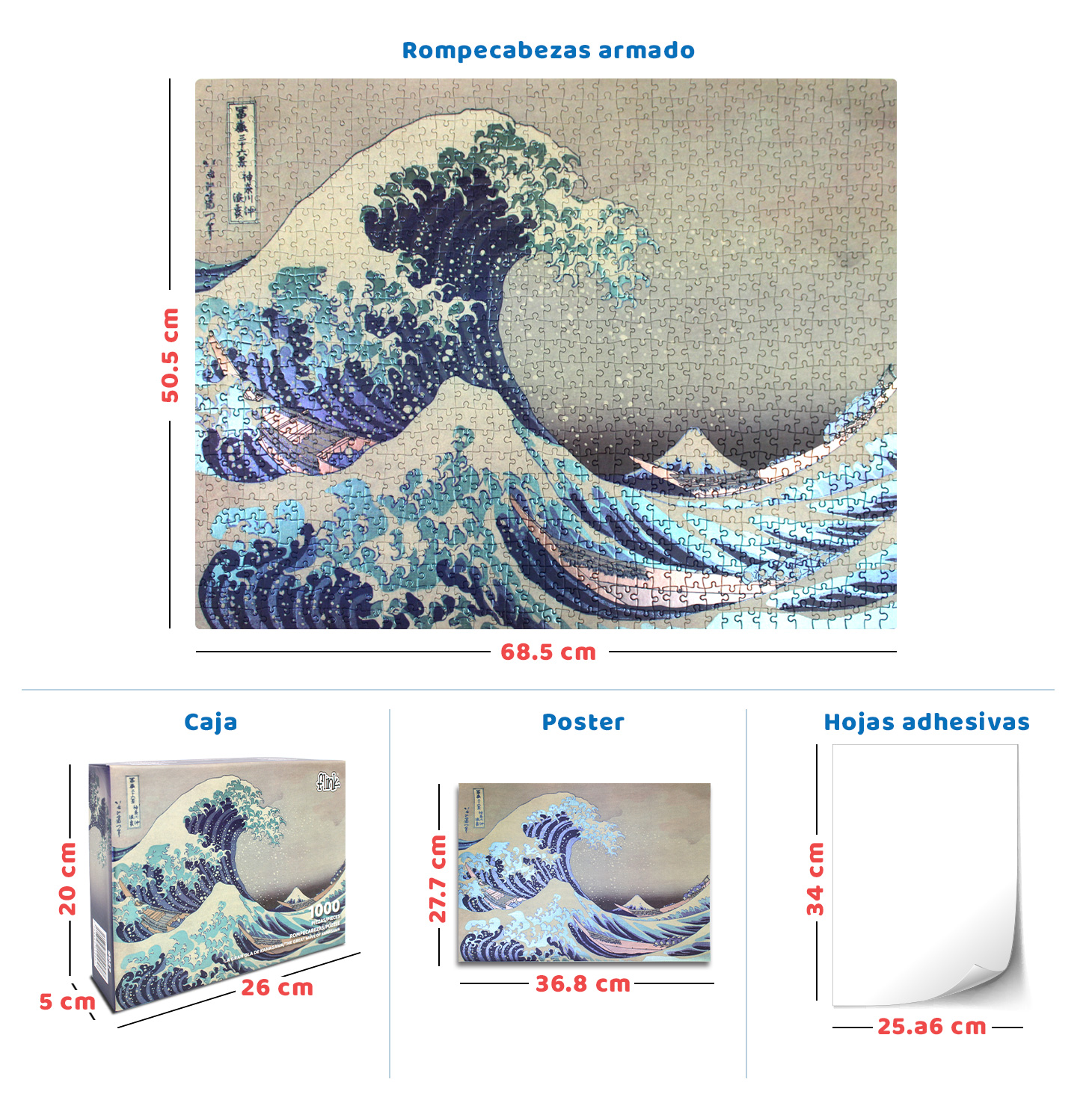 Rompecabezas Flink La Gran Ola 1000 Piezas Metalizado