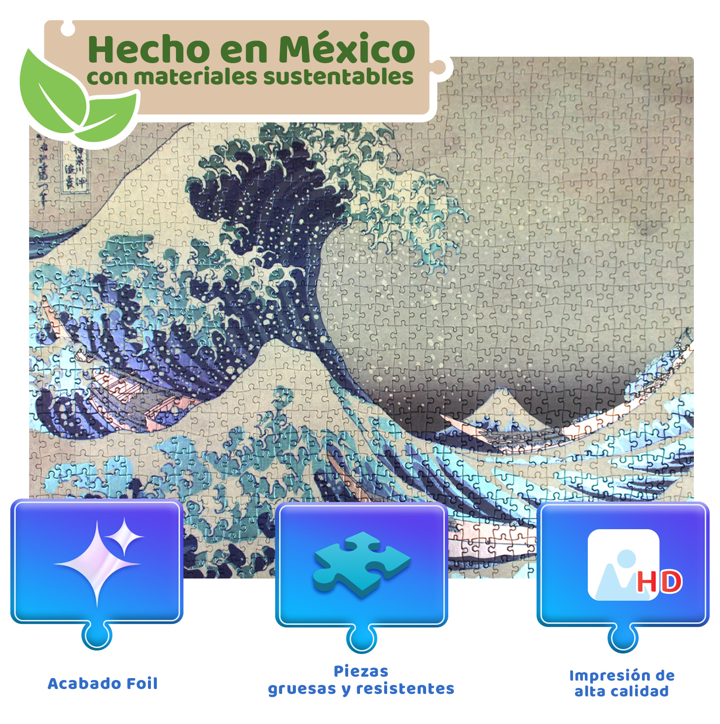 Rompecabezas Flink La Gran Ola 1000 Piezas Metalizado