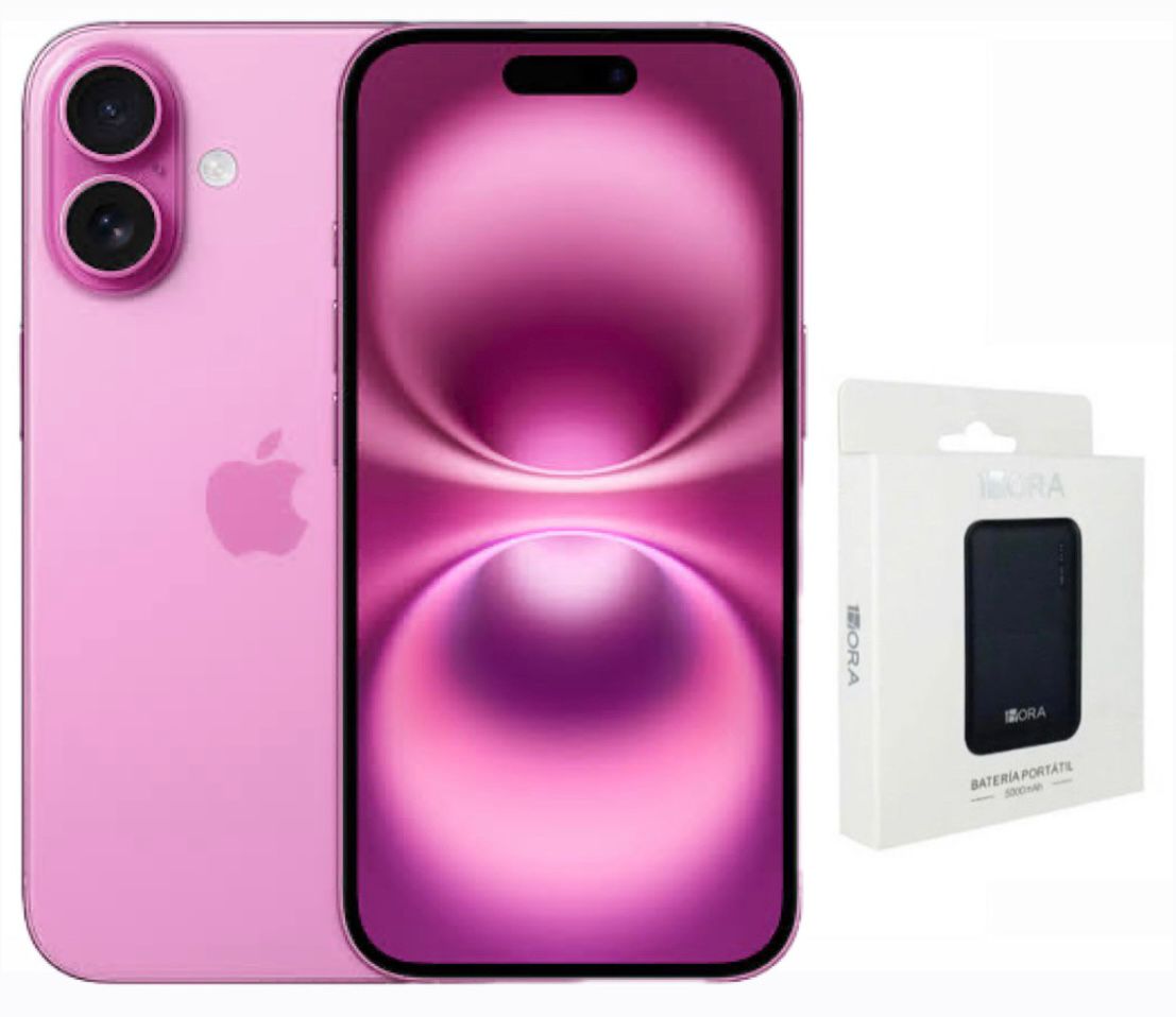 IPhone 16 Plus Rosa 128 GB Reacondicionado Esim Libre de Fabrica + PILA PORTATIL 